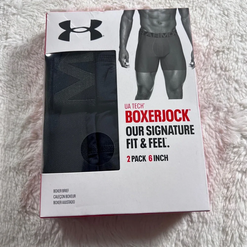 Under Armour Mens UA Tech Boxerjock 6 Inch Boxer Briefs 2 Pack Black 5XL 1363619